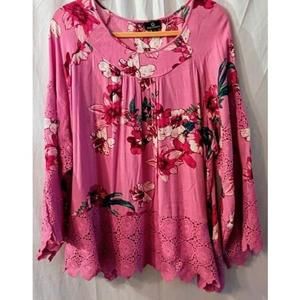 Curations Caravan Pink Floral Boho Blouse Size 3X